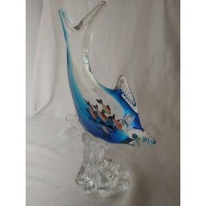 Unique Glass Blown Fish Figurine -‎ 11 " Ornimental-Brilliant Colors H3